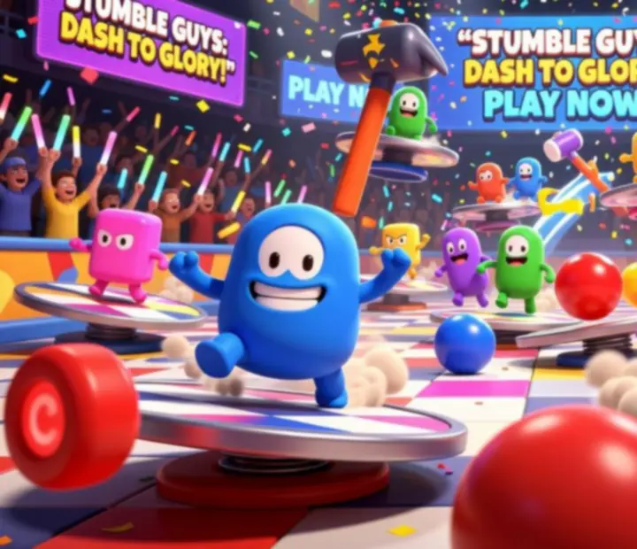 Kolorowa arena z przeszkodami inspirowana Stumble Guys